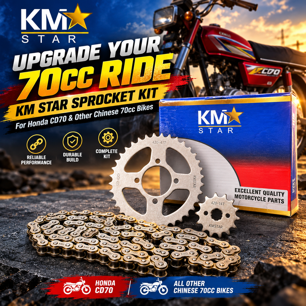 Sprocket Kit (Garari Set) for Honda CD70 & Chinese 70cc Motorcycles | 420-41T Rear, 420-14T Front - KM STAR