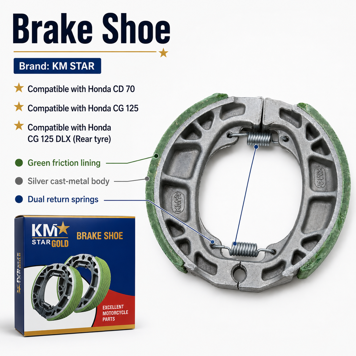 Brake Shoe for Honda CD70 / CG 125 - KM STAR Gold